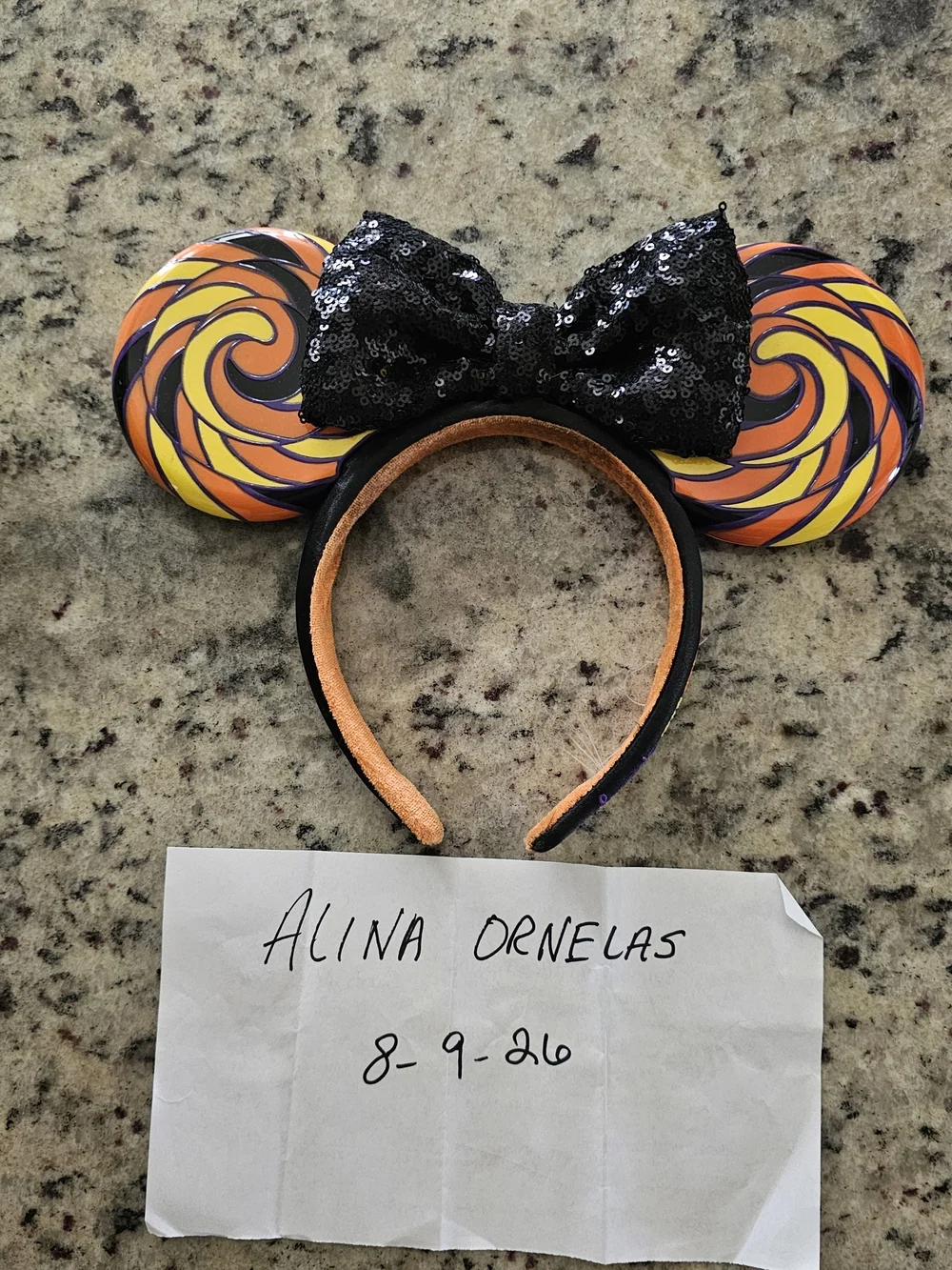 Black Sequin Bow Halloween Candy Swirl Kids Costume Headband